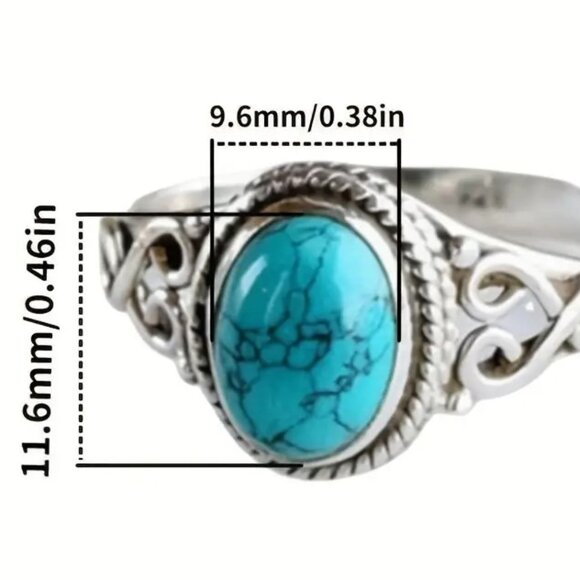 Ring Turquoise Inlaid SIlver Sz 8 Boho Native stone Trendy Stylish Southwest NEW - Picture 4 of 4